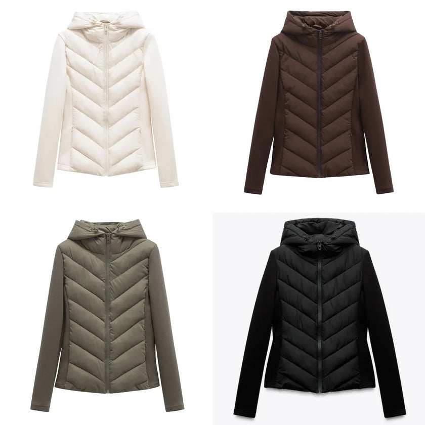 Elegant Hooded Jacket Patchwork