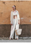 Knit Wide Leg Trousers Women Drawstring
