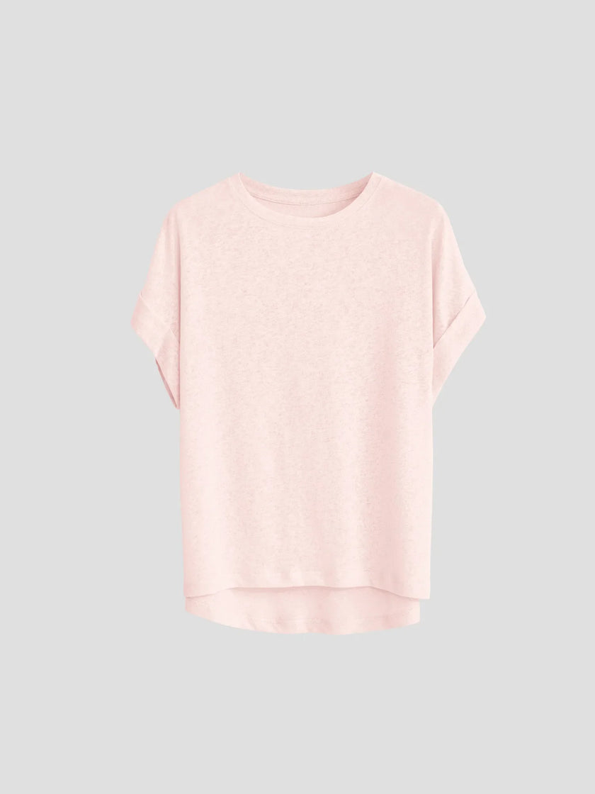 FJØRNA oversized tee with rolled cuffs, soft fabric, relaxed fit, and casual style, shown in a neutral color.