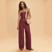FJØRNA knit wide-leg trousers for women, part of co-ord set, featuring soft fabric and relaxed fit, shown in natural light.