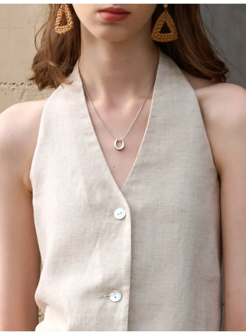 FJØRNA women's linen waistcoat with halter neck and sleeveless design, stylish top for warm weather
