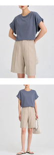 FJØRNA oversized tee with rolled cuffs, relaxed fit, soft fabric, and casual style suitable for everyday wear