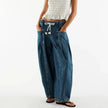 Cotton Jeans Women Wide Leg Drawstring