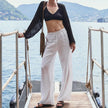 Knit Wide Leg Trousers Women Drawstring