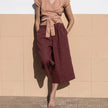 Linen Wide Leg Trousers Women Drawstring Pull-On