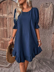FJØRNA summer dress with tummy covering, casual wedding dress in soft fabric, featuring a flowy design and elegant style.
