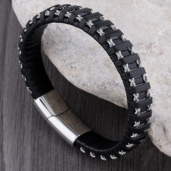 Dirk - Chic Black Braided Leather Wristband