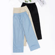 FJØRNA women's cotton linen wide-leg trousers with drawstring pull-on design, relaxed fit and comfortable for casual wear