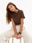 FJØRNA women's cotton T-shirt, soft white top with round neckline and short sleeves, casual and comfortable for everyday wear