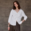 Linen Blouse Women V-Neck