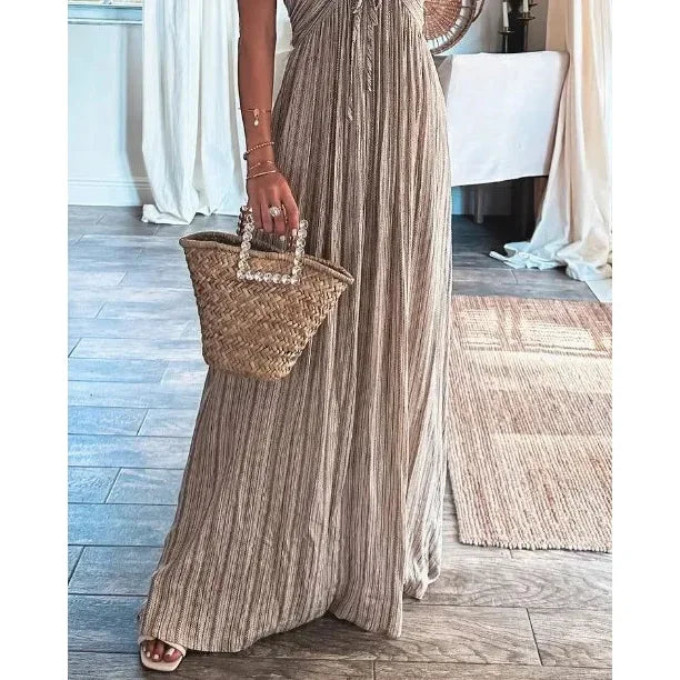 FJØRNA Renly sleeveless white long dress with a flowing, elegant design, perfect for formal or summer occasions.
