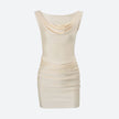 FJØRNA satin bodycon mini dress for women, perfect for parties and cocktails, shown on a mannequin.