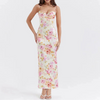 FJØRNA satin floral pencil maxi dress in white, featuring a fitted silhouette and elegant floral pattern in mauve tones.