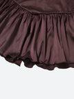 FJØRNA satin ruffled mini dress with layered ruffles and a fitted silhouette, perfect for stylish occasions.