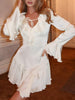 FJØRNA satin ruffled mini dress with feminine ruffle details and smooth, shiny fabric perfect for elegant occasions.