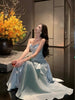 FJØRNA satin tiered maxi dress for women, elegant evening and formal wear with flowing layered design