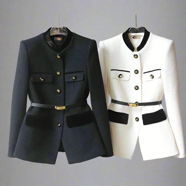 Elina – Tailored Wool-Blend Coat with Gold Details