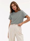 Women’s white cotton T-shirt by FJØRNA, soft and comfortable tops for women, casual style with short sleeves and crew neckline.