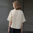 FJØRNA linen polo blouse for women with open collar, casual tops, lightweight breathable fabric, stylish and comfortable design