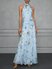 Jasmine floral halter wedding guest dress by FJØRNA featuring a flowy design and vibrant floral pattern