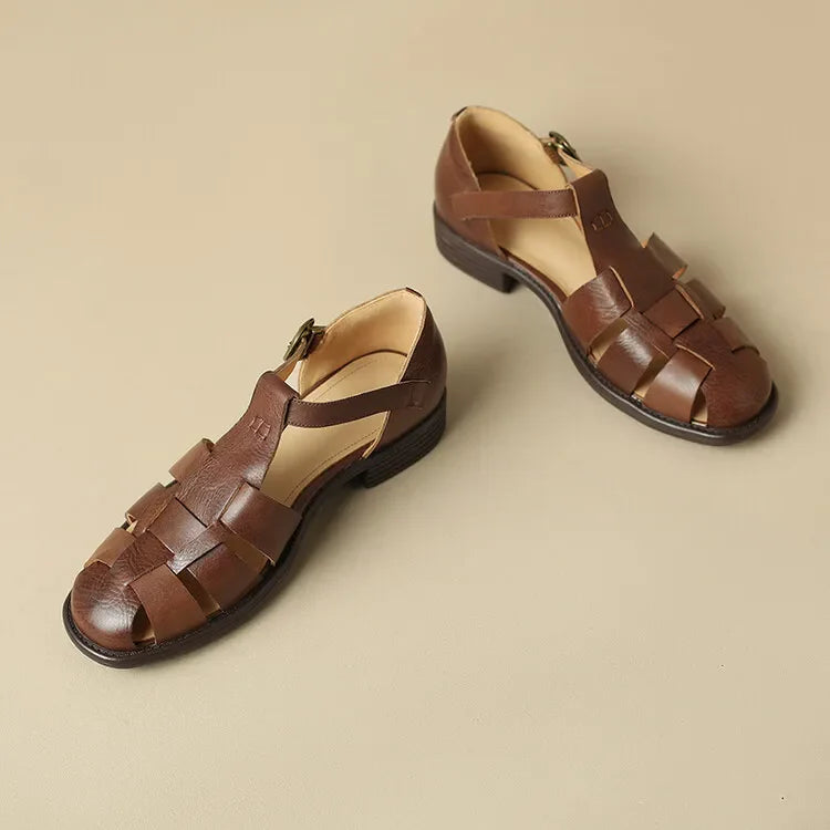 FJØRNA women's Italian leather sandals with adjustable straps, featuring a stylish and comfortable open-toe design.