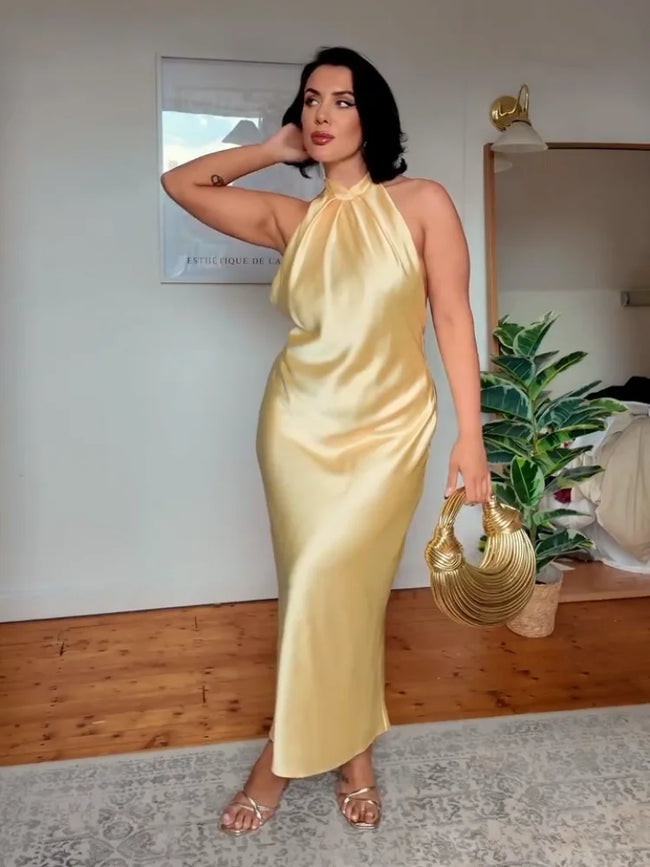 Isabella - Sunny Straps Satin Butter Yellow Dress