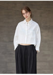 Linen Shirt Women Pleated Long Sleeve