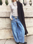 Cotton Jeans Women Wide Leg Drawstring
