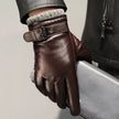 FJØRNA men's sheepskin leather gloves, stylish accessories with soft, warm sheepskin material, showing close-up of black gloves
