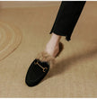 FJØRNA women's plush fur mule slippers with slip-on design and luxurious lining, perfect for cozy indoor wear.