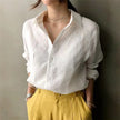 FJØRNA women's linen shirt with open collar, lightweight and breathable tops for women, stylish and comfortable summer blouse