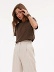 FJØRNA women's cotton T-shirt, casual tops with a soft fabric, shown in a front view, ideal for everyday wear.