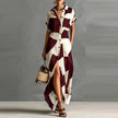 FJØRNA Victoria printed button-down maxi dress in white with floral pattern, flowing long dress for casual or summer wear