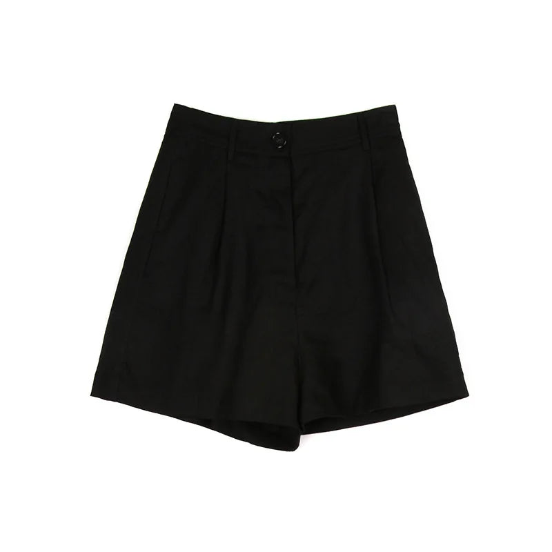 High waist linen shorts for women by FJØRNA, lightweight and breathable pants perfect for warm weather.