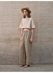 FJØRNA women's linen crop top with short sleeves, lightweight and breathable fabric, casual style perfect for warm weather.