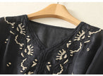 FJØRNA women's cotton V-neck blouse, stylish top with long sleeves and relaxed fit, ideal for casual and office wear