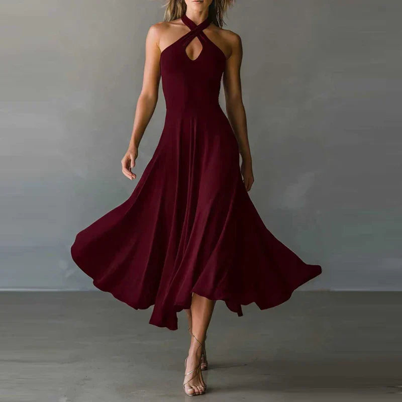 FJØRNA Josie Flowy A-Line Maxi Dress in white, lightweight dress with a flowing silhouette and elegant design.