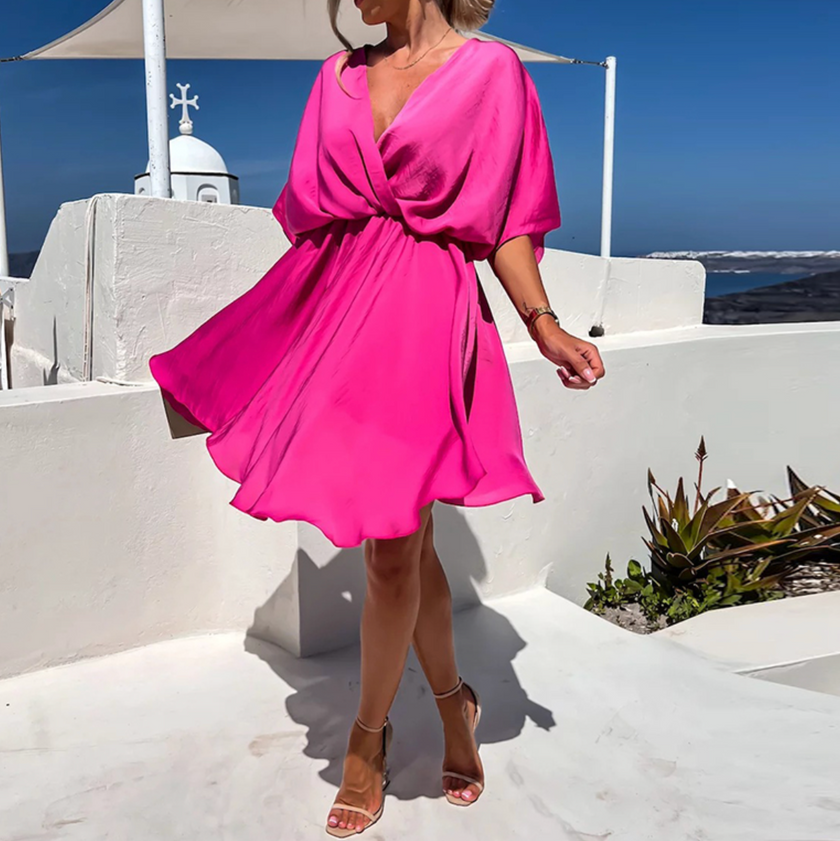FJØRNA stylish summer mini dress, casual wedding dress with a lightweight, breezy fabric and a flattering fit, perfect for warm weather.