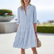 FJØRNA women's striped tiered summer mini dress with sleeveless design and casual fit, perfect for warm weather wear.