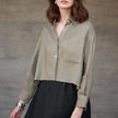 Linen Shirt Women Pleated Long Sleeve