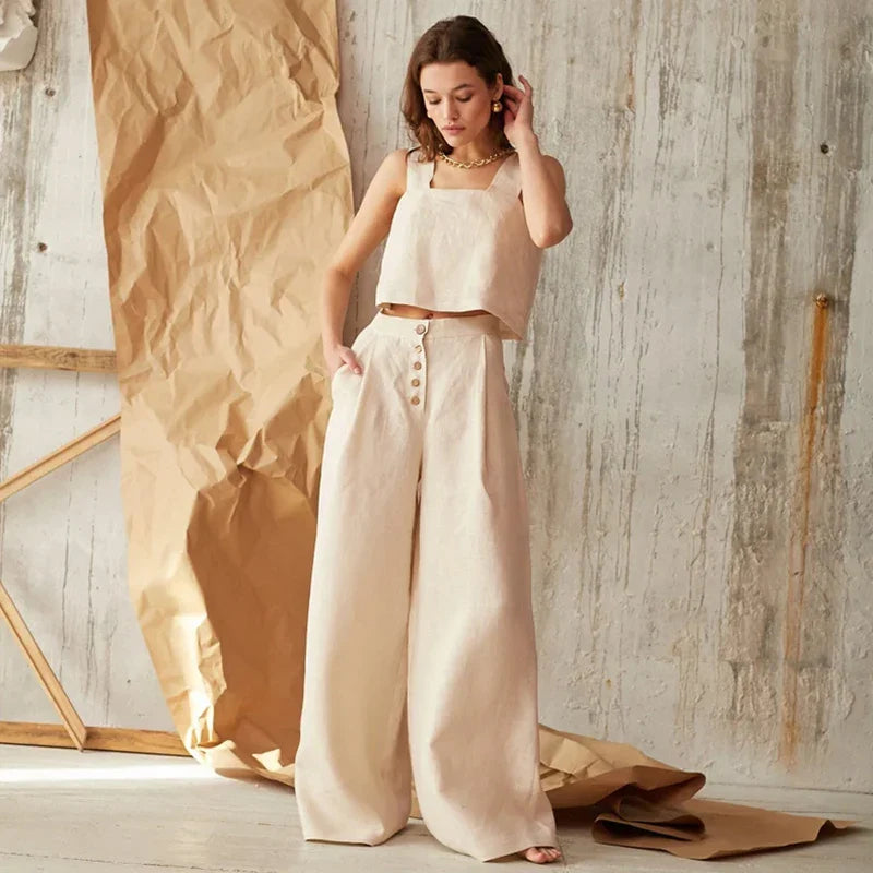 Knit Wide Leg Trousers Women Elastic Waist