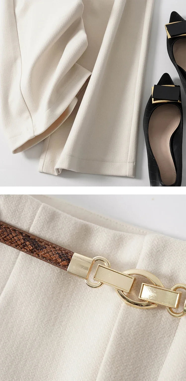 Wide-leg wool trousers for women by FJØRNA, high-waist design with a tailored fit, perfect for a stylish, comfortable look.