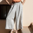 Linen Wide Leg Trousers Women Drawstring Pull-On