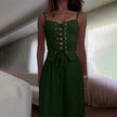 FJØRNA women's sleeveless linen dress with a relaxed fit, natural fabric, and minimalist design, perfect for warm weather.