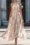 FJØRNA Fiona flowy halter maxi dress in lightweight fabric with a flowing silhouette and halter neckline, displayed on a model.