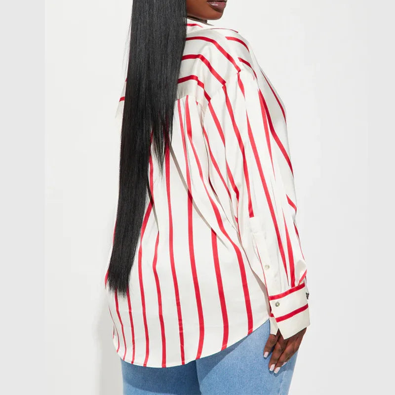 FJØRNA satin blouse for women, stylish women's tops with smooth, shiny fabric and elegant design, perfect for versatile fashion looks.