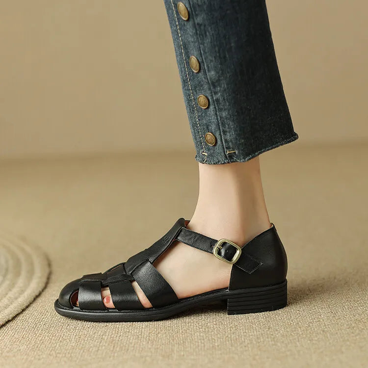 FJØRNA women's Italian leather sandals with adjustable straps, stylish open-toe shoes for women, featuring premium craftsmanship.