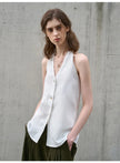 FJØRNA women's linen waistcoat with halter neck and sleeveless design, stylish top perfect for casual or summer wear