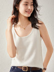FJØRNA women's cashmere top, soft and cozy knit blouse, beige color, stylish and comfortable for casual or office wear.