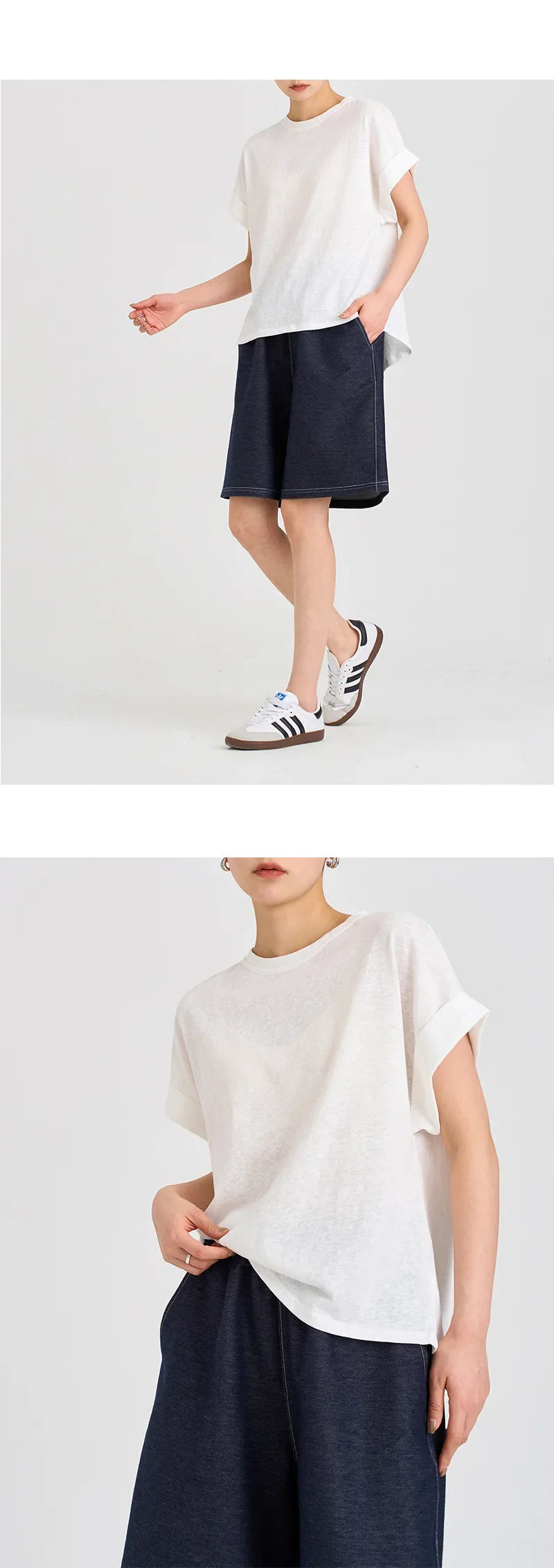 FJØRNA oversized tee with rolled cuffs, relaxed fit, and soft fabric, shown in a casual, stylish streetwear look.
